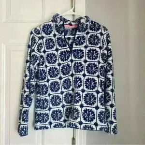 Vineyard vines island Tile printed soft fleece 1/2 zip pullover Girls sz L (14)